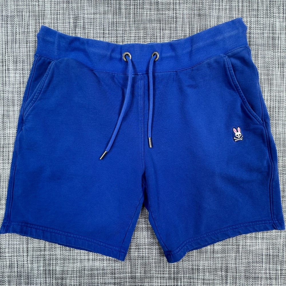Psycho Bunny Sweat Shorts Mens Medium 5 Blue Cotton French Terry Drawstring Logo